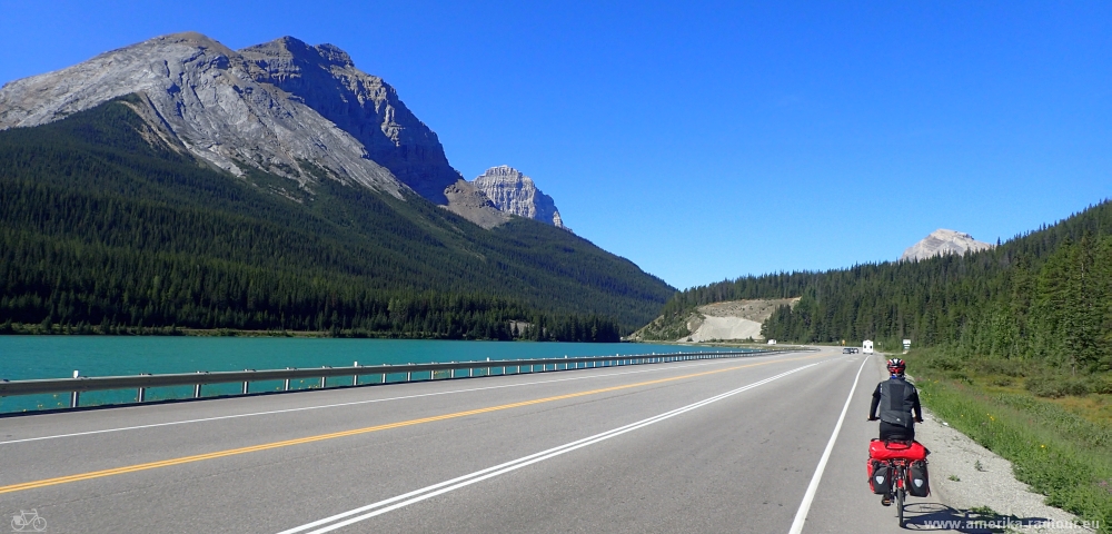 Cycling from Lake Louise to Golden.Trans Canada Highway by bicycle.