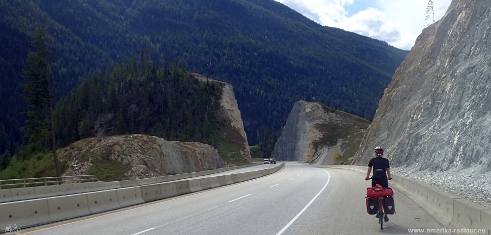 Cycling from Lake Louise to Golden.Trans Canada Highway by bicycle.