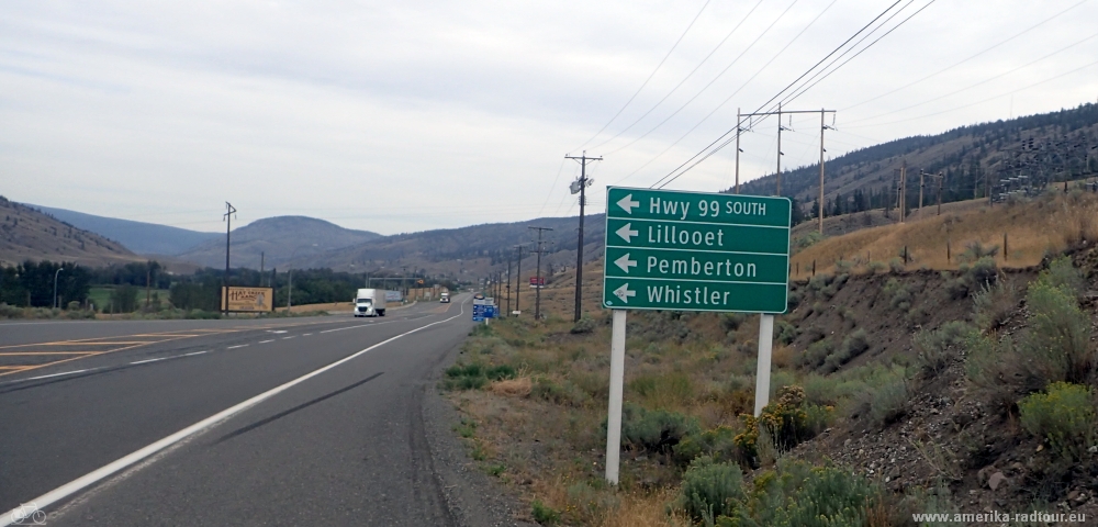 Mit dem Fahrrad von Cache Creek nach Lillooet. Radtour über den Highway99. 