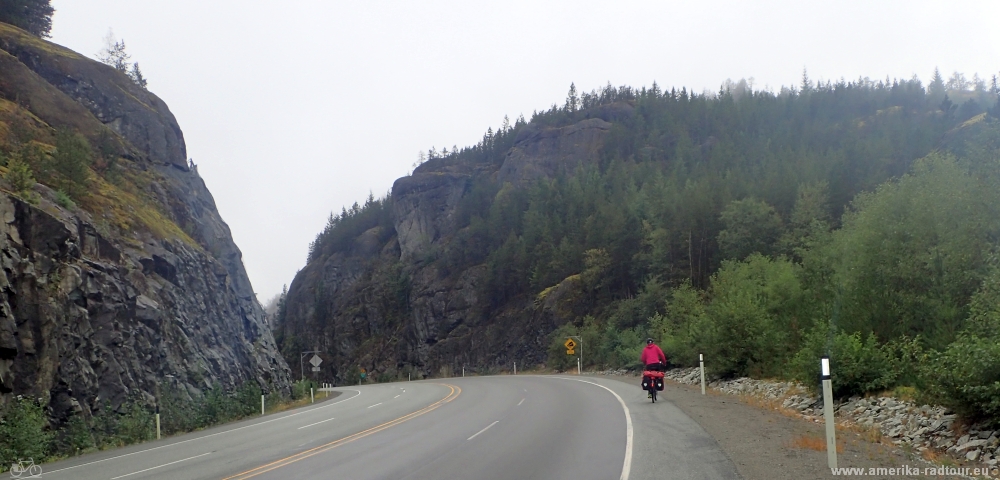 Cycling from Whistler to Squamish. Sea to Sky Highway / Highway99 by bicycle.