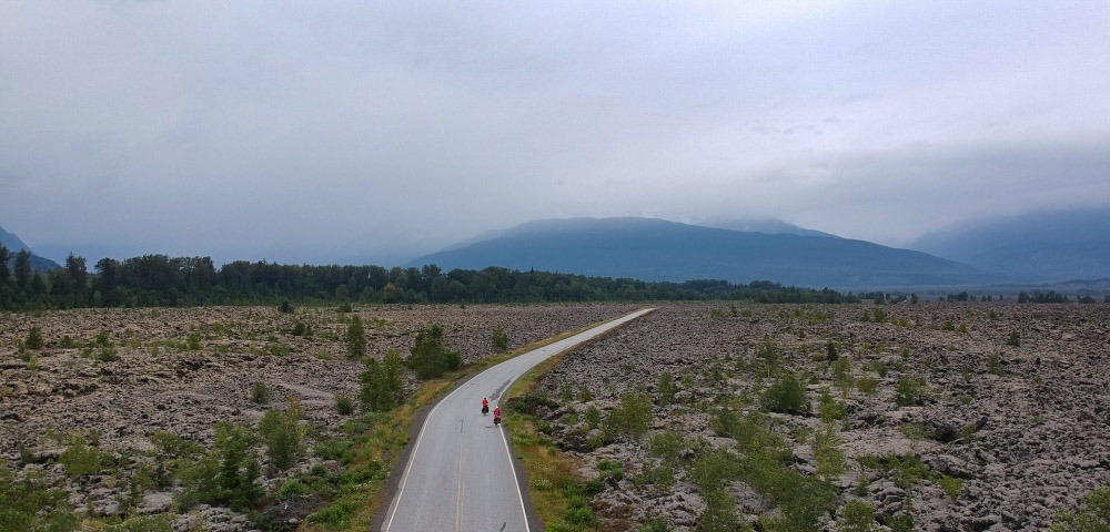 Mit dem Fahrrad von Smithers nach Whitehorse. Radtour über den Yellowhead Highway und Cassiar Highway. Etappe Smithers - New Hazelton. Moricetown Canyon. 