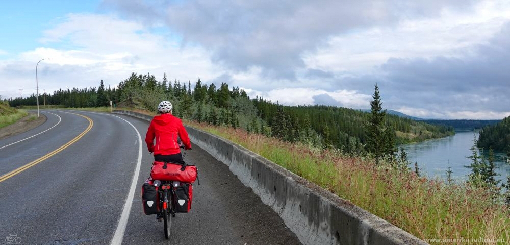 Cycling Klondike Highway from Whitehorse to Dawson City. 