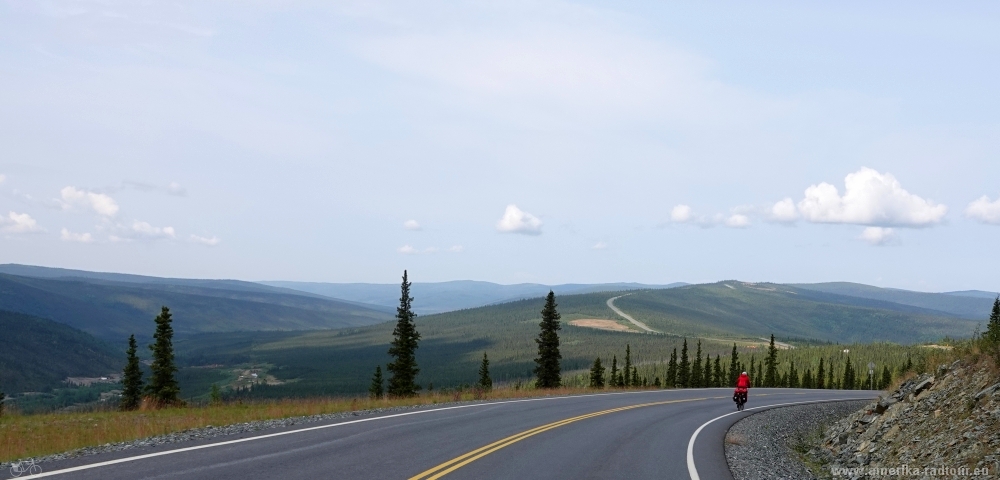 Cycling the Top of the World Highway westbound to Chicken. 