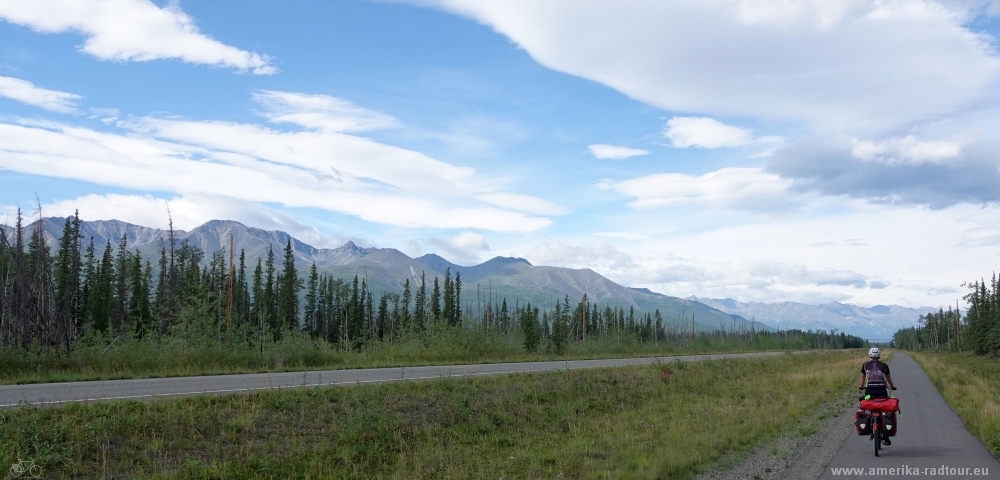 Mit dem Fahrrad über den Alaska Highway Richtung Norden.    