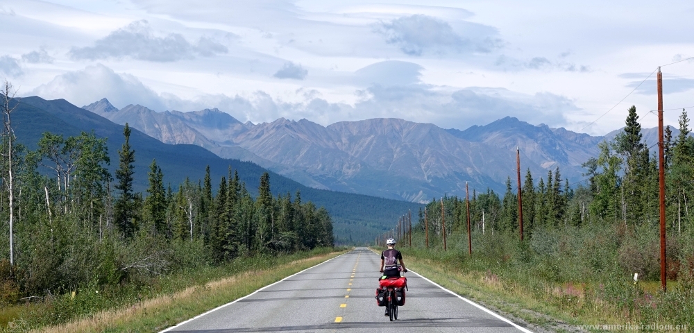 Mit dem Fahrrad über den Alaska Highway Richtung Norden.   