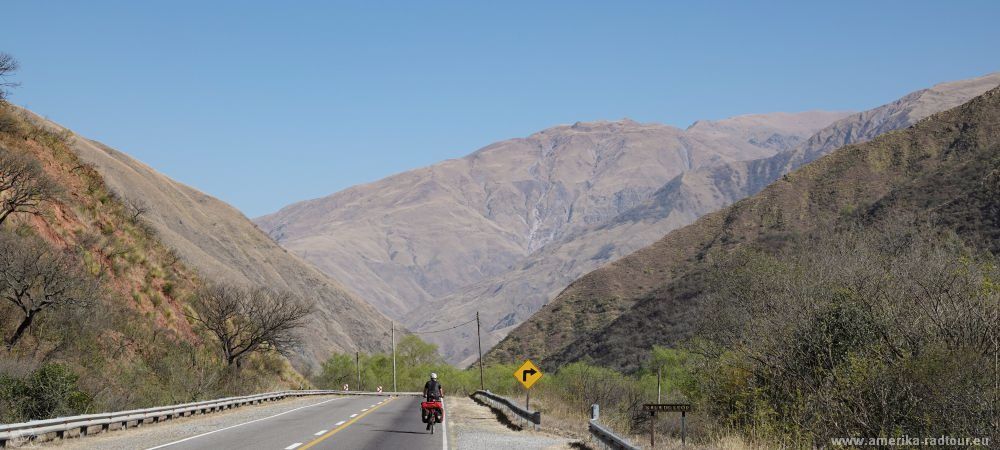 Cycling from Salta to Purmamarca.   
