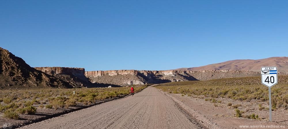 Mit dem Fahrrad auf der Ruta 40 von Susques nach San Antonio de los Cobres.